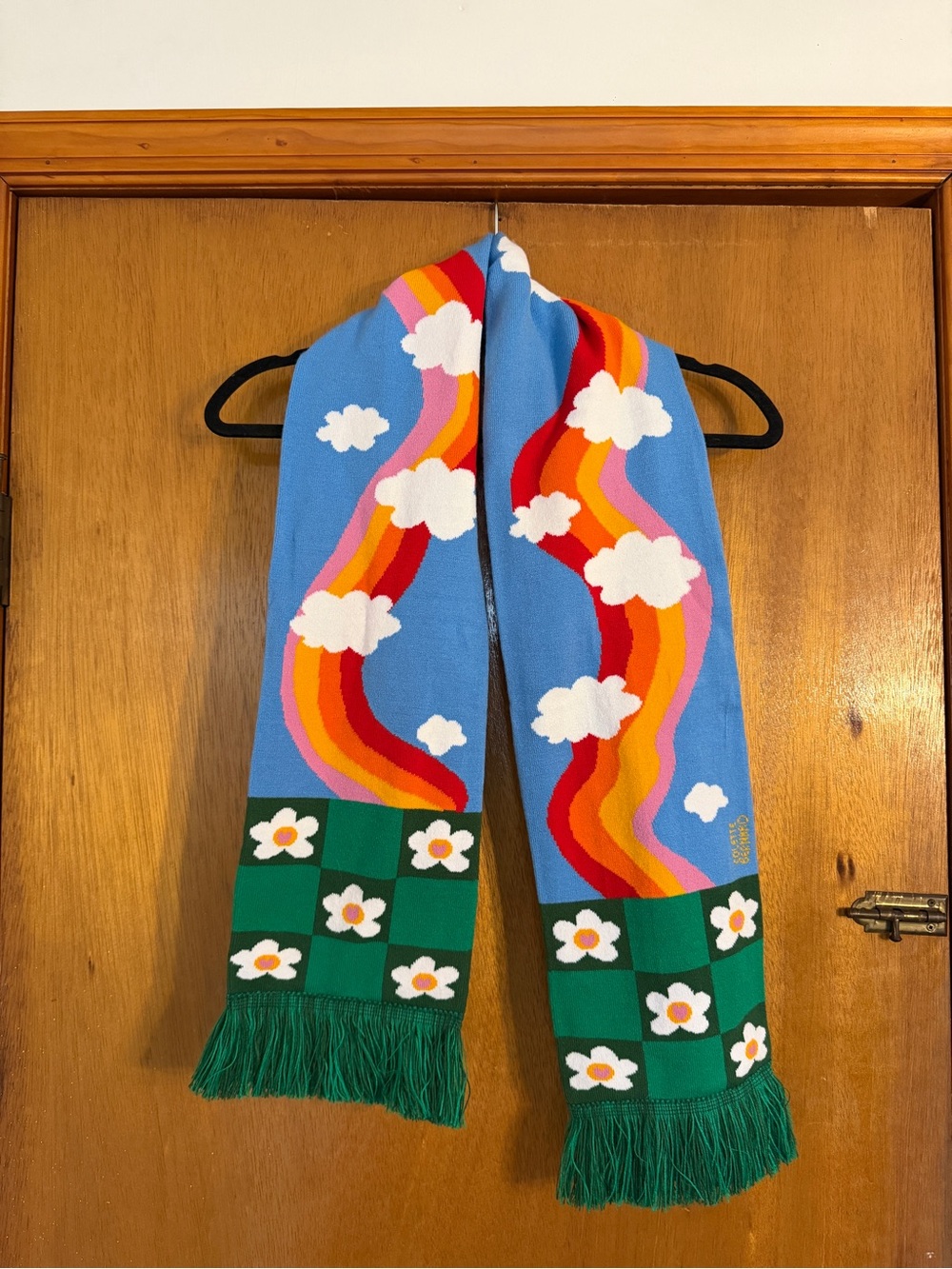 Authentic Artist Colette "Daydream" Rainbow & Daisy Knit Scarf